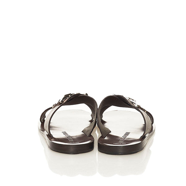 ドルチェアンドガッバーナ DGロゴプレート サンダル ブラウン レザー メンズ DOLCE&GABBANA 【中古】