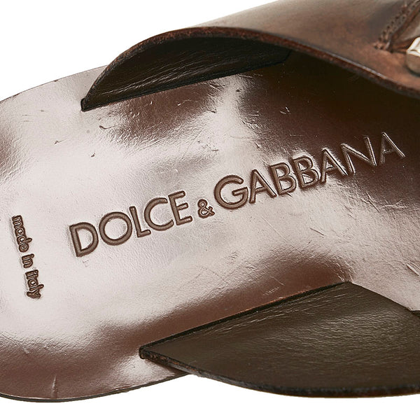 ドルチェアンドガッバーナ DGロゴプレート サンダル ブラウン レザー メンズ DOLCE&GABBANA 【中古】