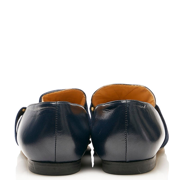 グッチ インターロッキングG タッセル ローファー パンプス ネイビー レザー レディース GUCCI 【中古】