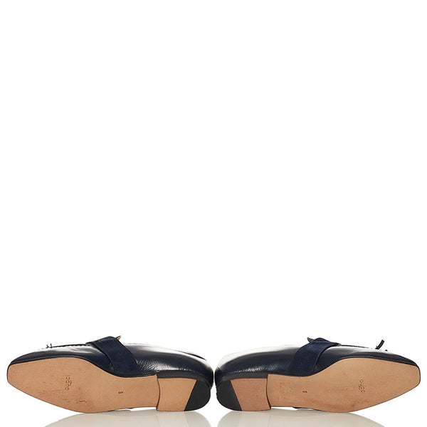 グッチ インターロッキングG タッセル ローファー パンプス ネイビー レザー レディース GUCCI 【中古】