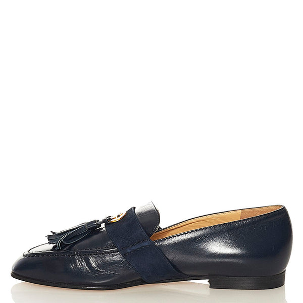 グッチ インターロッキングG タッセル ローファー パンプス ネイビー レザー レディース GUCCI 【中古】