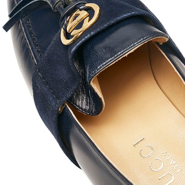 グッチ インターロッキングG タッセル ローファー パンプス ネイビー レザー レディース GUCCI 【中古】