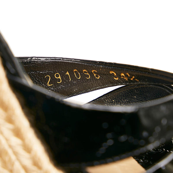 グッチ マイクロシマ GG ウェッジソール サンダル 291096 ブラック パテントレザー ラフィア レディース GUCCI 【中古】