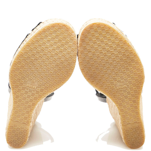 グッチ マイクロシマ GG ウェッジソール サンダル 291096 ブラック パテントレザー ラフィア レディース GUCCI 【中古】