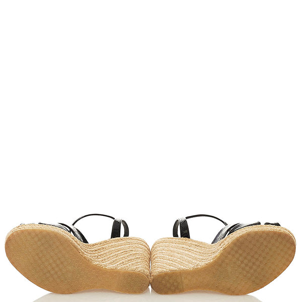 グッチ マイクロシマ GG ウェッジソール サンダル 291096 ブラック パテントレザー ラフィア レディース GUCCI 【中古】