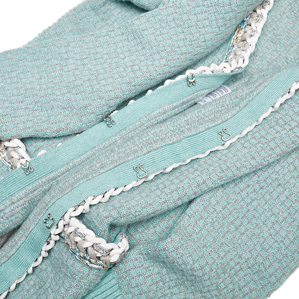 シャネル ツイード チェーン カーディガン ミントグリーン グレー カシミヤ レディース CHANEL 【中古】