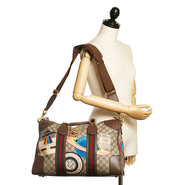 グッチ GGスプリーム  クーリエ ワッペン ボストンバッグ ショルダーバッグ トラベルバッグ 2WAY 45931 ベージュ ブラウン PVC レザー レディース GUCCI 【中古】
