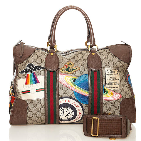 グッチ GGスプリーム  クーリエ ワッペン ボストンバッグ ショルダーバッグ トラベルバッグ 2WAY 45931 ベージュ ブラウン PVC レザー レディース GUCCI 【中古】