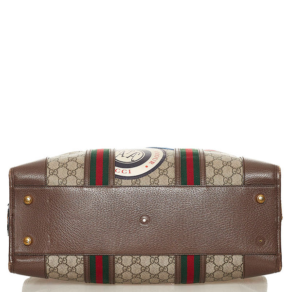 グッチ GGスプリーム  クーリエ ワッペン ボストンバッグ ショルダーバッグ トラベルバッグ 2WAY 45931 ベージュ ブラウン PVC レザー レディース GUCCI 【中古】