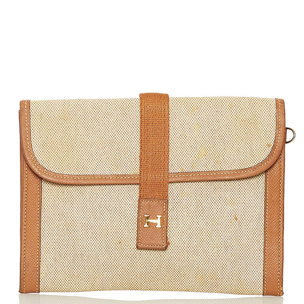 エルメス クラッチバッグ ポーチ ベージュ ブラウン トワルアッシュ レディース HERMES 【中古】