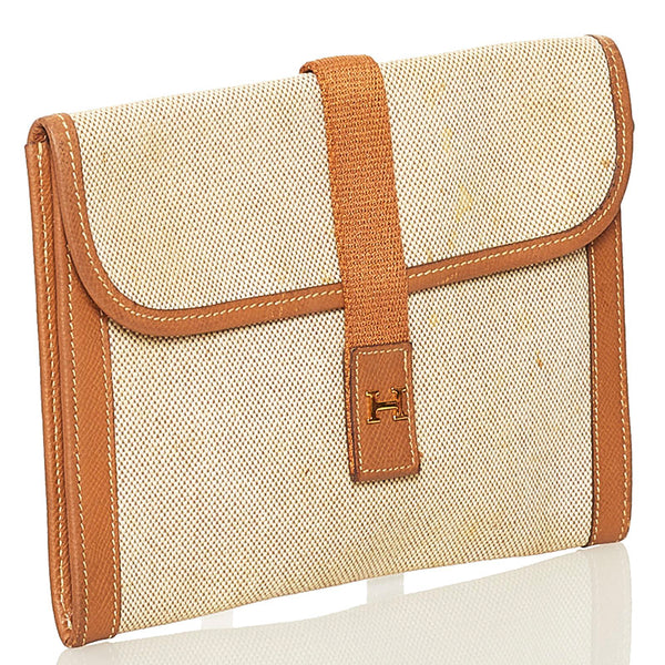 エルメス クラッチバッグ ポーチ ベージュ ブラウン トワルアッシュ レディース HERMES 【中古】