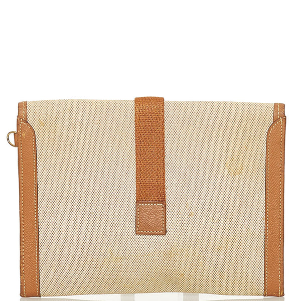 エルメス クラッチバッグ ポーチ ベージュ ブラウン トワルアッシュ レディース HERMES 【中古】