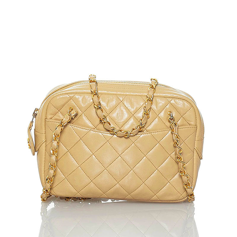 シャネル マトラッセ  ココマーク チェーン ダブル ショルダーバッグ ベージュ ゴールド ラムスキン レディース CHANEL 【中古】