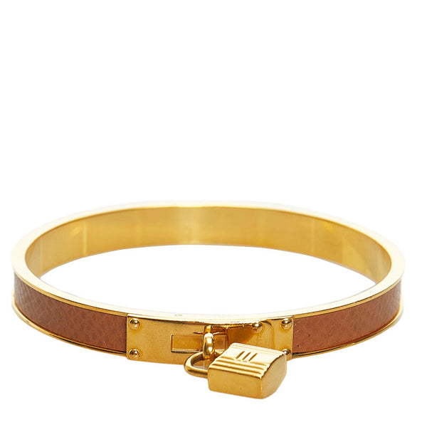 エルメス ケリー カデナモチーフ バングル ゴールド ブラウン メッキ レザー レディース HERMES 【中古】