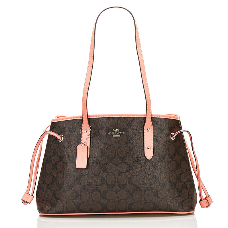 コーチ シグネチャー トートバッグ F57842 ブラウン ピンク PVC レザー レディース COACH 【中古】