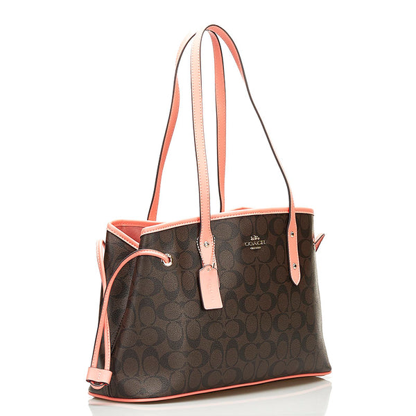 コーチ シグネチャー トートバッグ F57842 ブラウン ピンク PVC レザー レディース COACH 【中古】