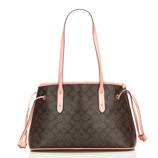 コーチ シグネチャー トートバッグ F57842 ブラウン ピンク PVC レザー レディース COACH 【中古】