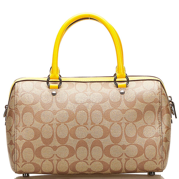 コーチ シグネチャー ハンドバッグ ショルダーバッグ 2WAY ベージュ イエロー キャンバス レザー レディース COACH 【中古】
