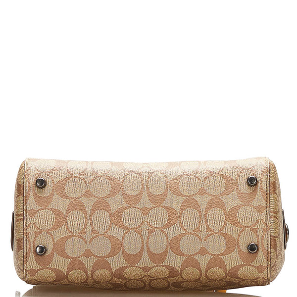 コーチ シグネチャー ハンドバッグ ショルダーバッグ 2WAY ベージュ イエロー キャンバス レザー レディース COACH 【中古】