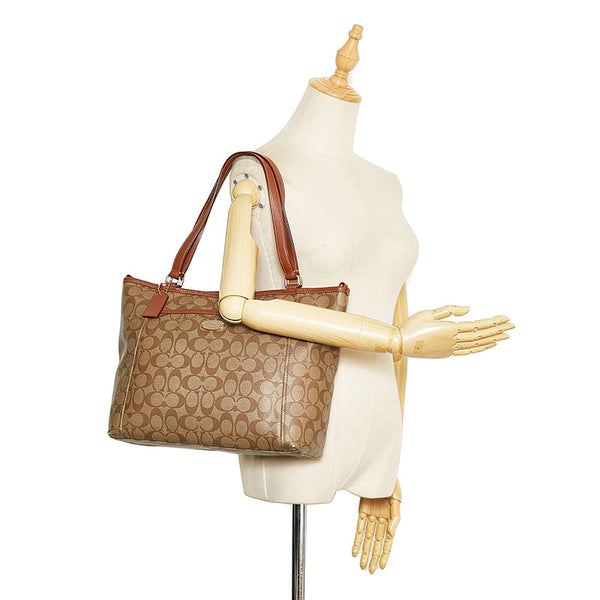 コーチ シグネチャー トートバッグ ショルダーバッグ F33998 ベージュ PVC レザー レディース COACH 【中古】