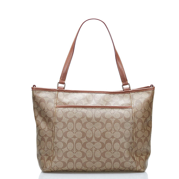 コーチ シグネチャー トートバッグ ショルダーバッグ F33998 ベージュ PVC レザー レディース COACH 【中古】