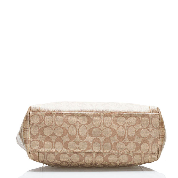 コーチ シグネチャー トートバッグ ショルダーバッグ F33998 ベージュ PVC レザー レディース COACH 【中古】