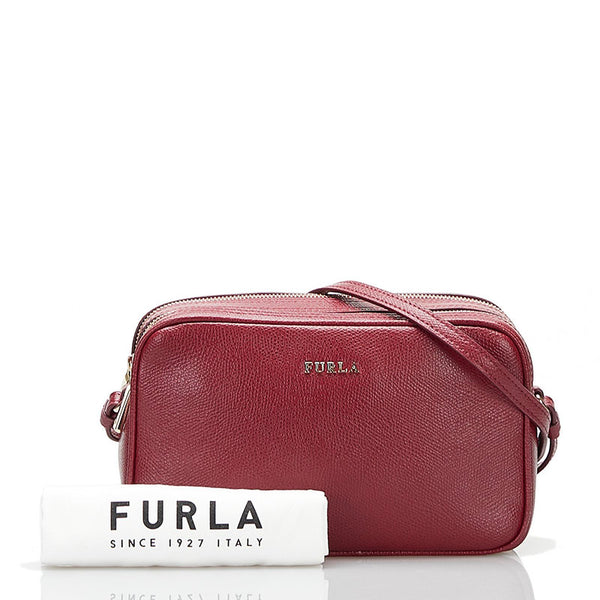フルラ 斜め掛け ミニ ショルダーバッグ  ワインレッド レザー レディース Furla 【中古】