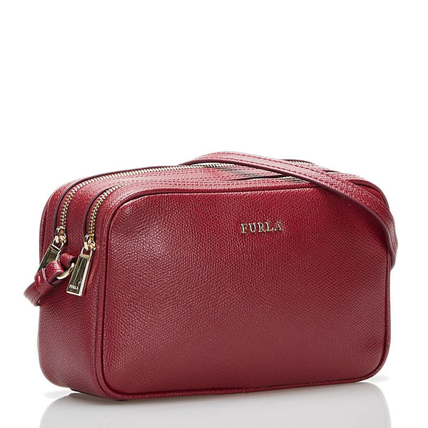 フルラ 斜め掛け ミニ ショルダーバッグ  ワインレッド レザー レディース Furla 【中古】