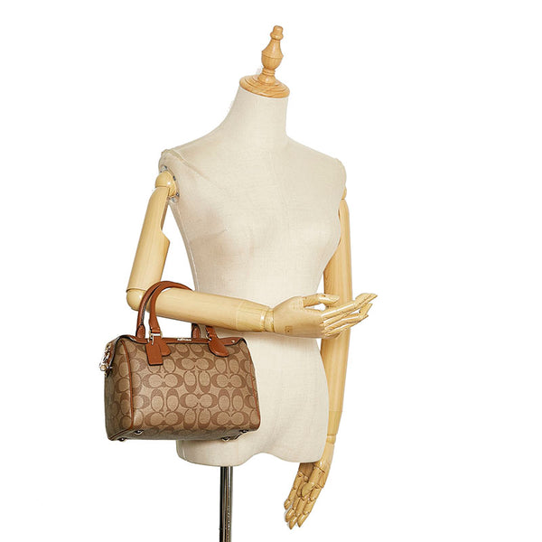 コーチ シグネチャー ハンドバッグ ミニボストンバッグ F36702 ブラウン PVC レザー レディース COACH 【中古】