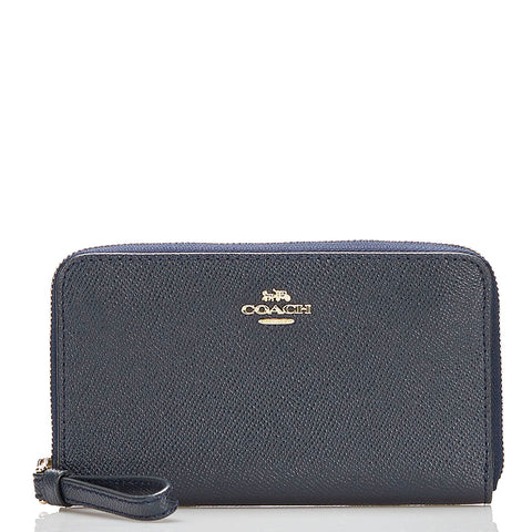 コーチ ラウンドファスナー 二つ折り財布  F58053 ネイビー レザー レディース COACH 【中古】