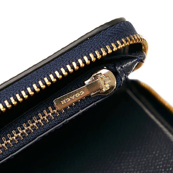 コーチ ラウンドファスナー 二つ折り財布  F58053 ネイビー レザー レディース COACH 【中古】