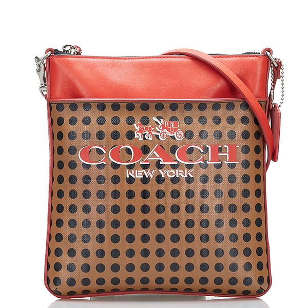 コーチ ドット 斜めがけ ショルダー ブラウン  レッド PVC レザー レディース COACH 【中古】