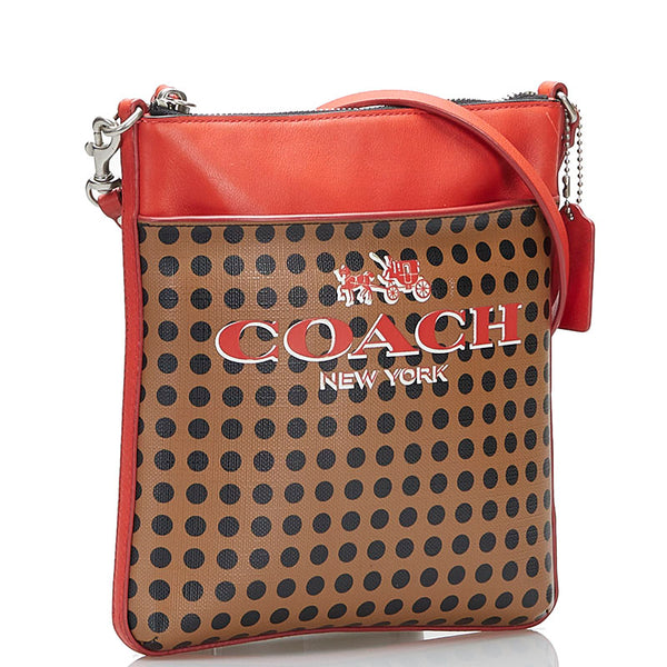 コーチ ドット 斜めがけ ショルダー ブラウン  レッド PVC レザー レディース COACH 【中古】
