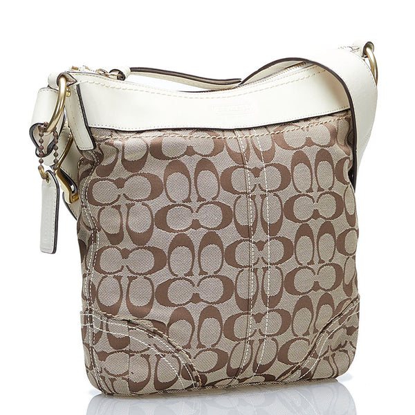 コーチ シグネチャー 斜め掛け ショルダーバッグ 10403 ホワイト ベージュ レザー キャンバス レディース COACH 【中古】