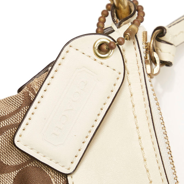 コーチ シグネチャー 斜め掛け ショルダーバッグ 10403 ホワイト ベージュ レザー キャンバス レディース COACH 【中古】