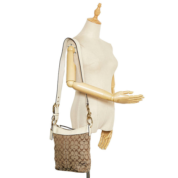 コーチ シグネチャー 斜め掛け ショルダーバッグ 10403 ホワイト ベージュ レザー キャンバス レディース COACH 【中古】