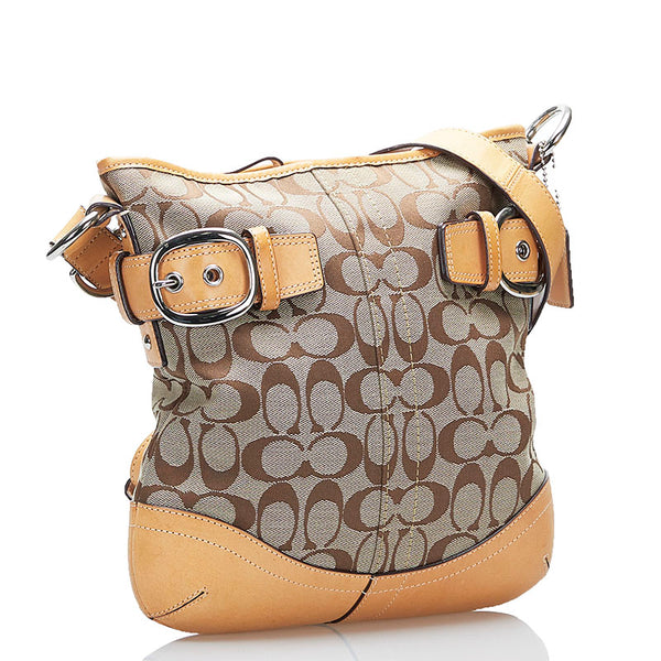 コーチ シグネチャー 斜め掛け ショルダーバッグ F19682 ベージュ ブラウン キャンバス レザー レディース COACH 【中古】