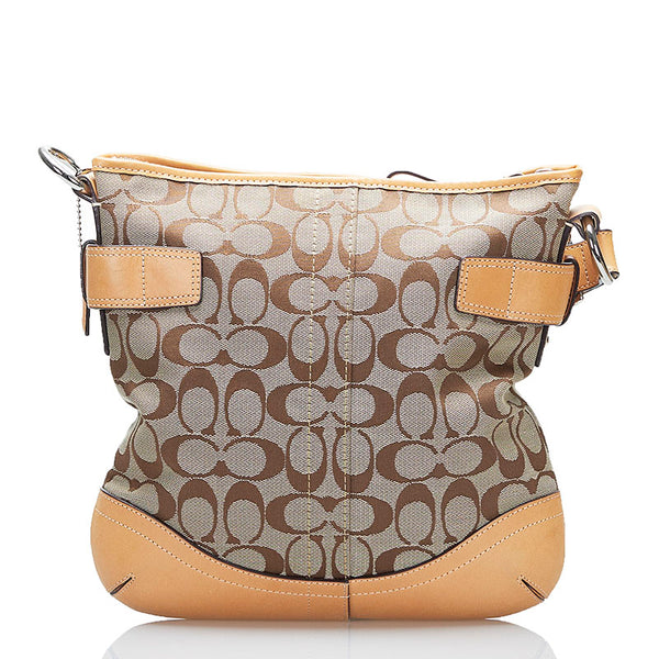 コーチ シグネチャー 斜め掛け ショルダーバッグ F19682 ベージュ ブラウン キャンバス レザー レディース COACH 【中古】