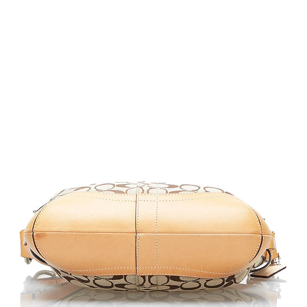 コーチ シグネチャー 斜め掛け ショルダーバッグ F19682 ベージュ ブラウン キャンバス レザー レディース COACH 【中古】