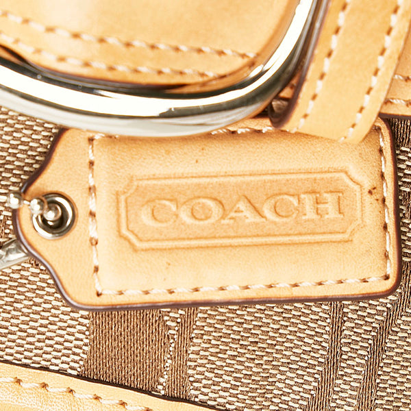 コーチ シグネチャー 斜め掛け ショルダーバッグ F19682 ベージュ ブラウン キャンバス レザー レディース COACH 【中古】