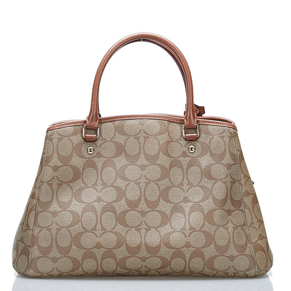 コーチ シグネチャー スモールマーゴット キャリーオール ハンドバッグ F34608 ブラウン PVC レザー レディース COACH 【中古】