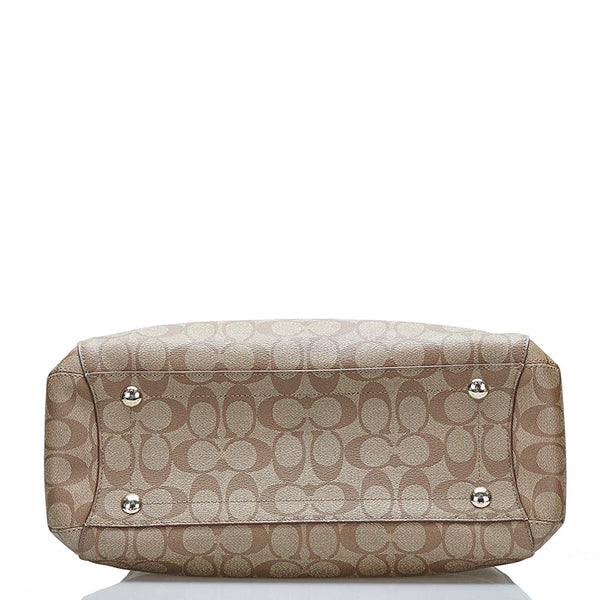 コーチ シグネチャー スモールマーゴット キャリーオール ハンドバッグ F34608 ブラウン PVC レザー レディース COACH 【中古】