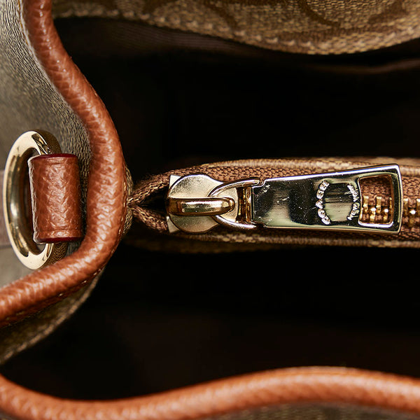 コーチ シグネチャー スモールマーゴット キャリーオール ハンドバッグ F34608 ブラウン PVC レザー レディース COACH 【中古】