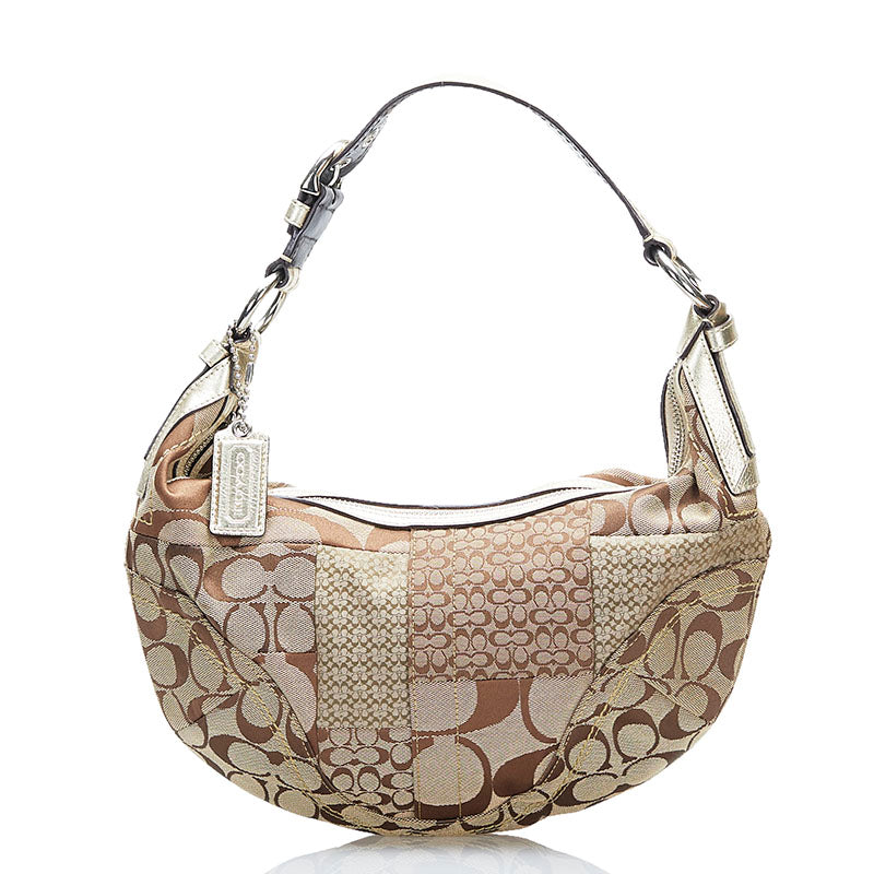 コーチ シグネチャー ソーホー パッチワーク ショルダーバッグ F12315 ベージュ ブラウン キャンバス レザー レディース COACH 【中古】