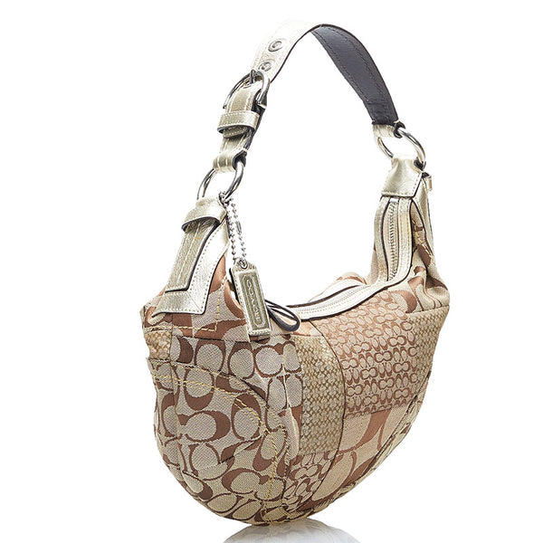 コーチ シグネチャー ソーホー パッチワーク ショルダーバッグ F12315 ベージュ ブラウン キャンバス レザー レディース COACH 【中古】