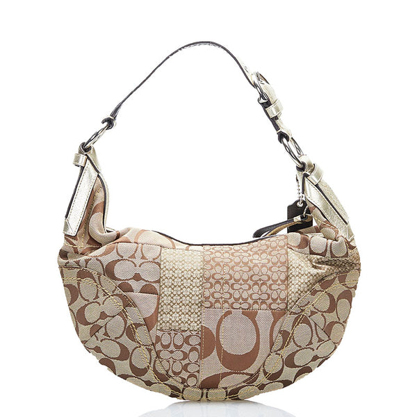 コーチ シグネチャー ソーホー パッチワーク ショルダーバッグ F12315 ベージュ ブラウン キャンバス レザー レディース COACH 【中古】