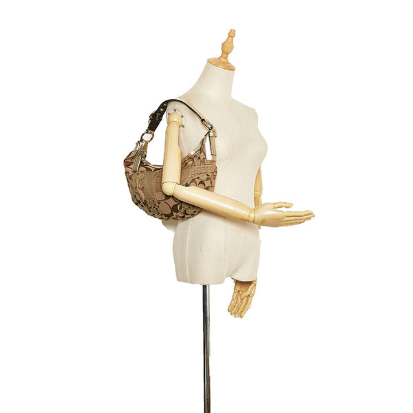 コーチ シグネチャー ソーホー パッチワーク ショルダーバッグ F12315 ベージュ ブラウン キャンバス レザー レディース COACH 【中古】