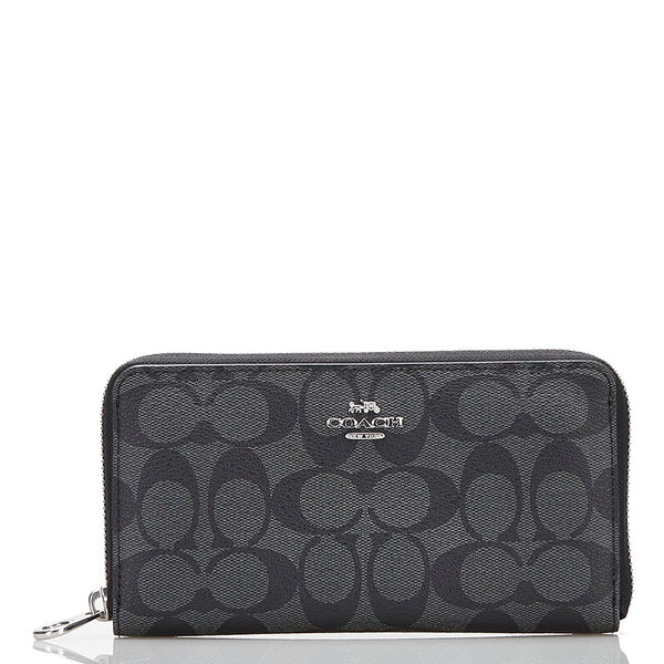 コーチ シグネチャー ラウンドファスナー 長財布 C4452 ブラック グレー PVC レザー メンズ COACH 【中古】
