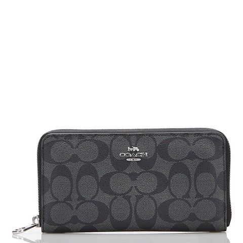 コーチ シグネチャー ラウンドファスナー 長財布 C4452 ブラック グレー PVC レザー メンズ COACH 【中古】