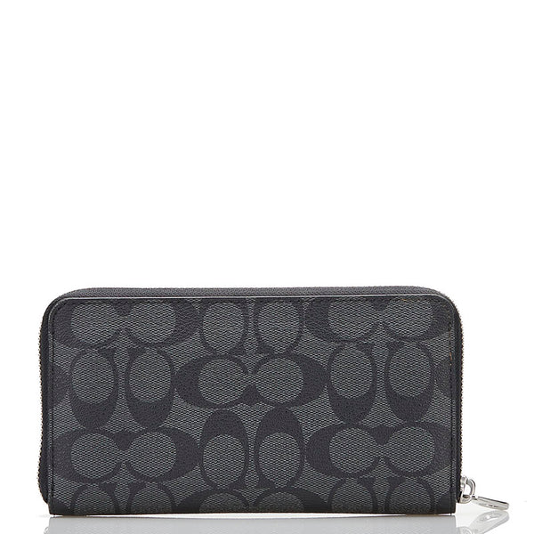 コーチ シグネチャー ラウンドファスナー 長財布 C4452 ブラック グレー PVC レザー メンズ COACH 【中古】